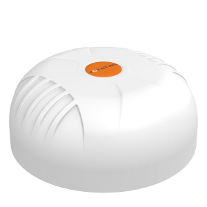 Close-up of a white rounded device with a small orange circular button in the center, text on the button partially reading 'OYNTING' or 'POYNTING'.